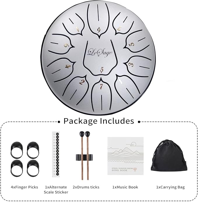 LeSage Steel Tongue Drums for Adults Ethereal Drum for Outside with Music Book Rain Meditation Drum for Relaxation Yoga Sound Healing Instruments