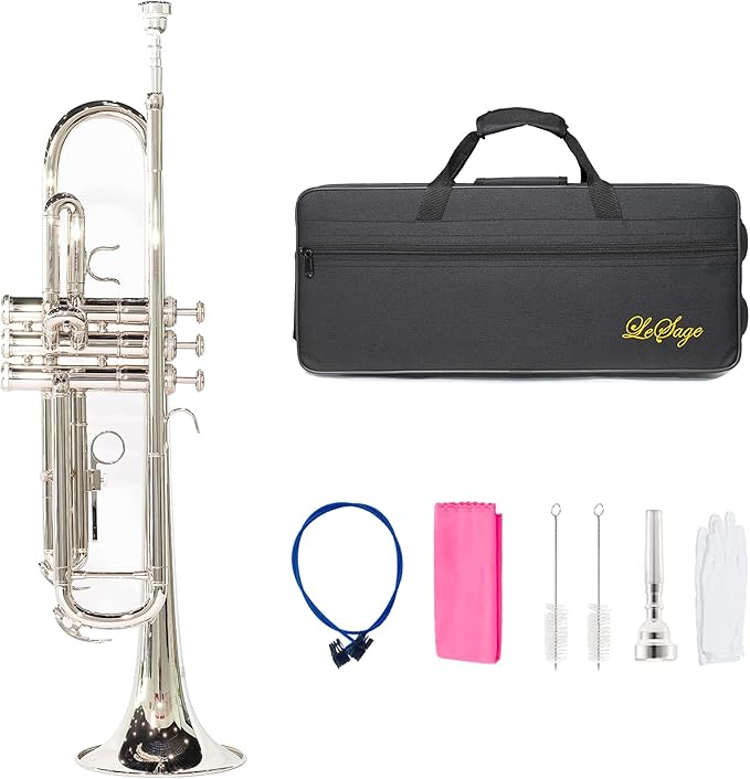 LeLeSage Standard Bb Flat Trumpet for Student Beginners Brass with 7c Mouthpiece Trumpet Cleaning Kit Valve Oil