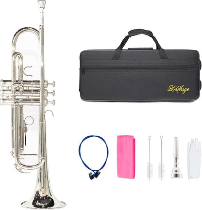 LeLeSage Standard Bb Flat Trumpet for Student Beginners Brass with 7c Mouthpiece Trumpet Cleaning Kit Valve Oil