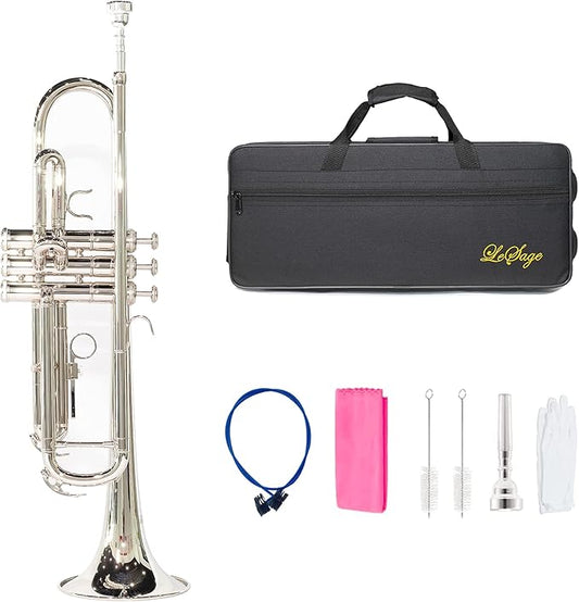 LeLeSage Standard Bb Flat Trumpet for Student Beginners Brass with 7c Mouthpiece Trumpet Cleaning Kit Valve Oil