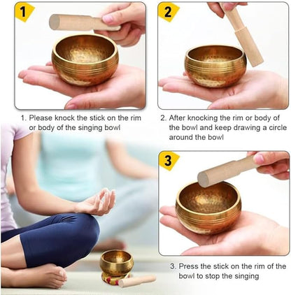 Tibetan Singing Bowl Set (3.5″ Original) (8cm)（9.5cm)