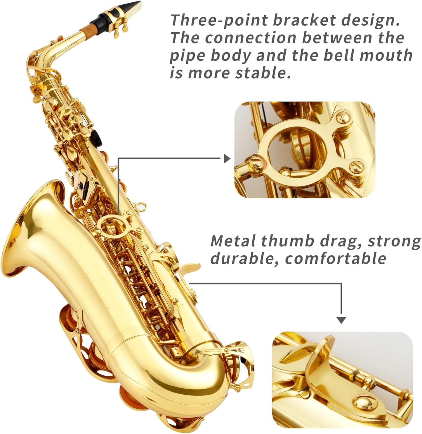 LeSage Alto Saxphone E Flat for Beginners Student School Band Alto Sax Gold Lacquer Music Instrument Saxofon With Carrying Sax Case