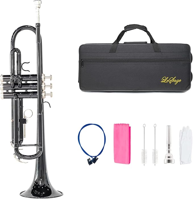 LeLeSage Standard Bb Flat Trumpet for Student Beginners Brass with 7c Mouthpiece Trumpet Cleaning Kit Valve Oil