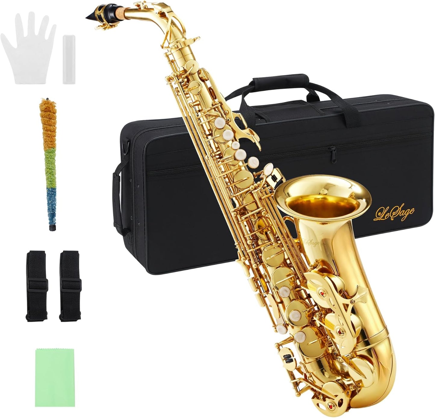 LeSage Alto Saxphone E Flat for Beginners Student School Band Alto Sax Gold Lacquer Music Instrument Saxofon With Carrying Sax Case